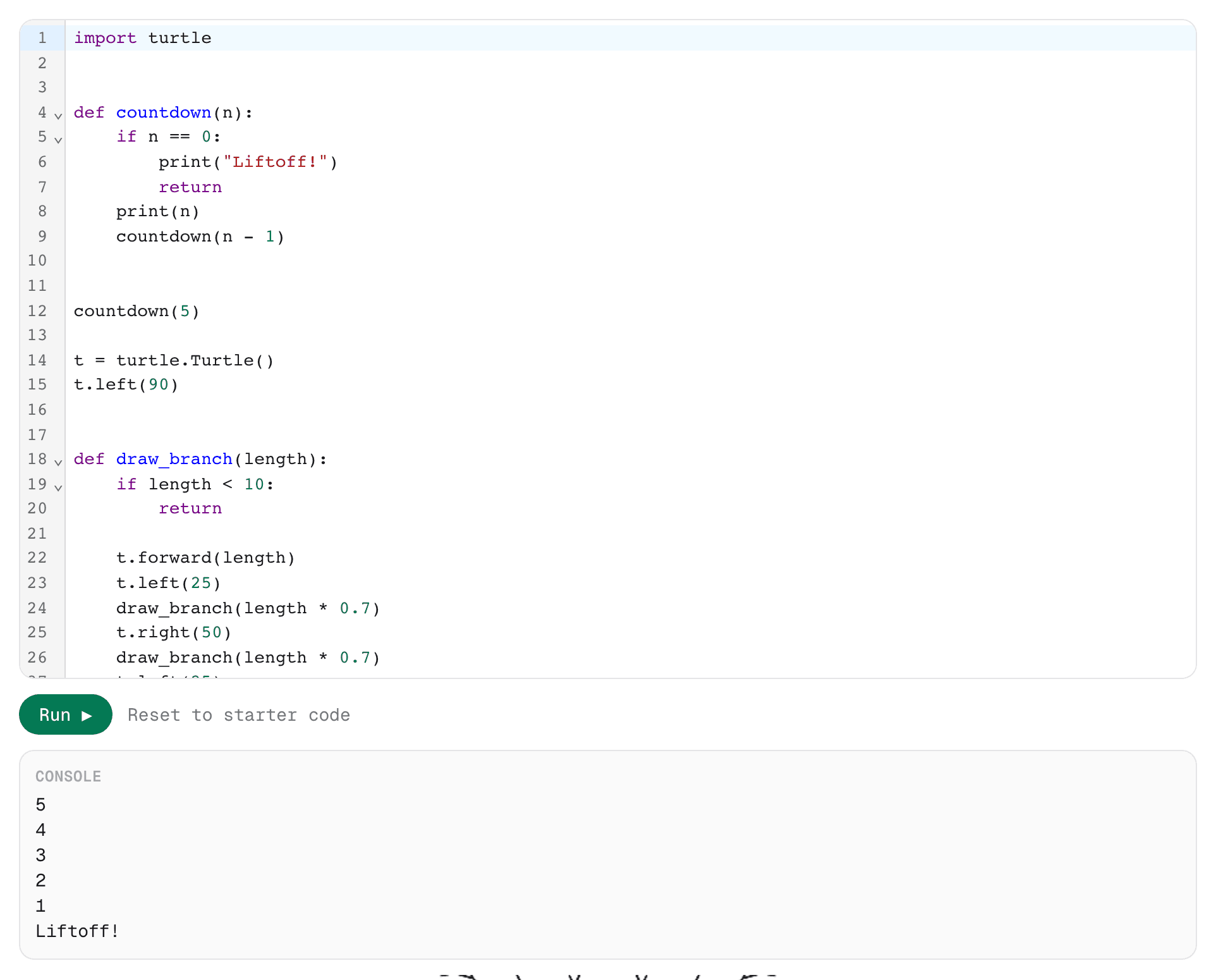 Recursive Trees — code editor